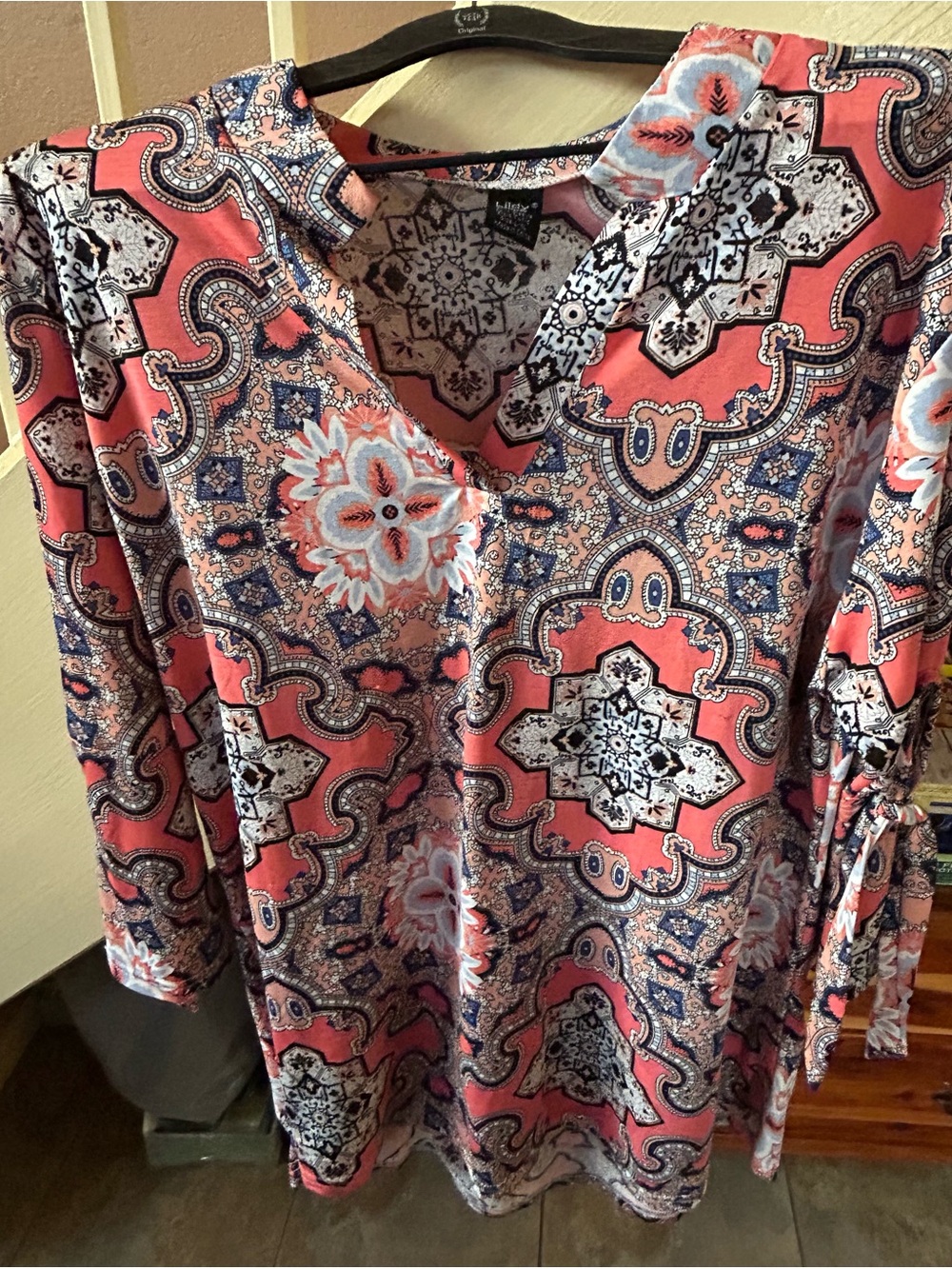Women's Light Orange Paisley V-Neck Tunic Top